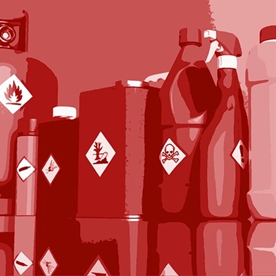 Stylized graphic of household chemicals.